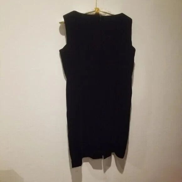 Jaeger Women Boat Neck Black Velvet Sleeveless Sheath Dress Knee Length Slit - Picture 2 of 6